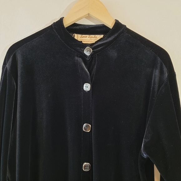 VTG 70's Black Button-Up Long Sleeve Velvet Shirt Sz Small Whimsygoth Grunge - Picture 2 of 11